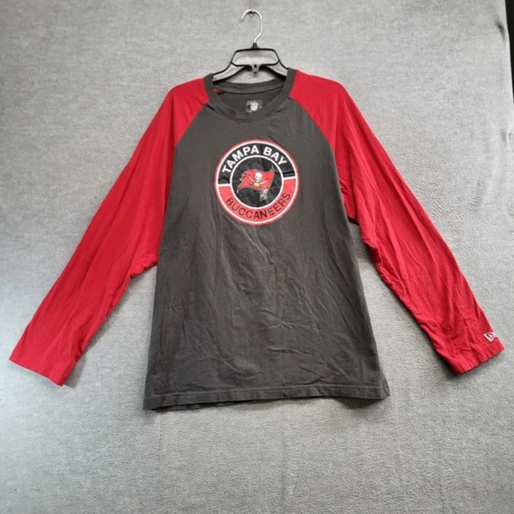 Tampa Bay Buccaneers Men Shirt XL Gray Raglan New Era Tee Long Sleeve